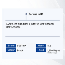 Load image into Gallery viewer, Bestink 17A CF217A 19A CF219A Black Toner &amp; Drum Cartridge for use in LaserJet Pro M102a M102w M130fn M130fw