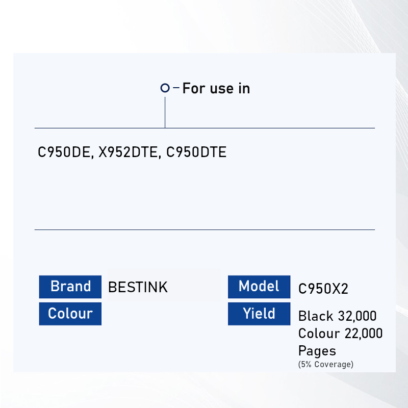 Bestink C950X2 Extra High Yield Black Cyan Magenta Yellow Toner Cartridge C950X2KG C950X2CG C950X2MG C950X2YG