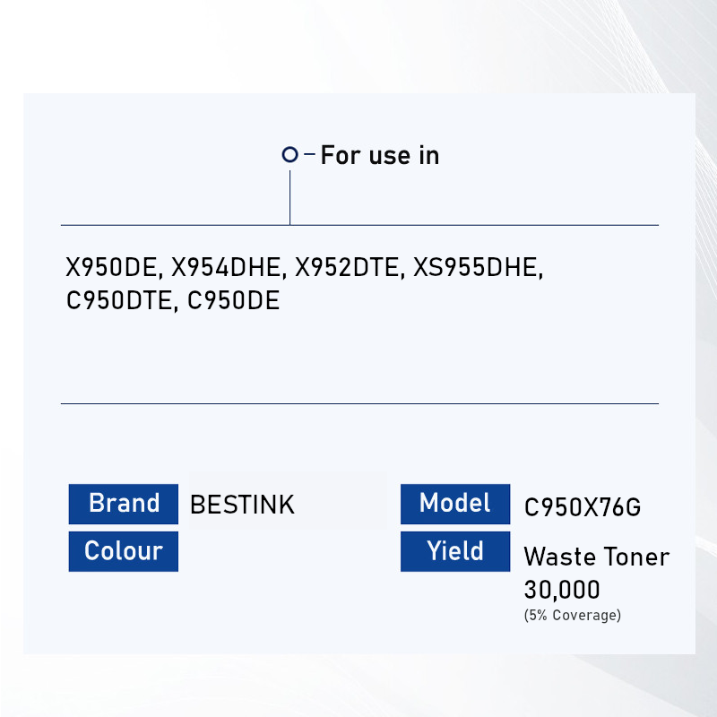 Bestink C950X76G Waste Toner Bottle for use in C950de X950de X952dte X954dhe C950 X950 X952 X954